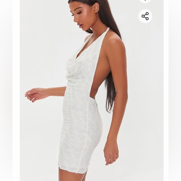 White Plunge Bodycon Halter Mini Going Out Open Back Party Dress - Picture 2 of 7